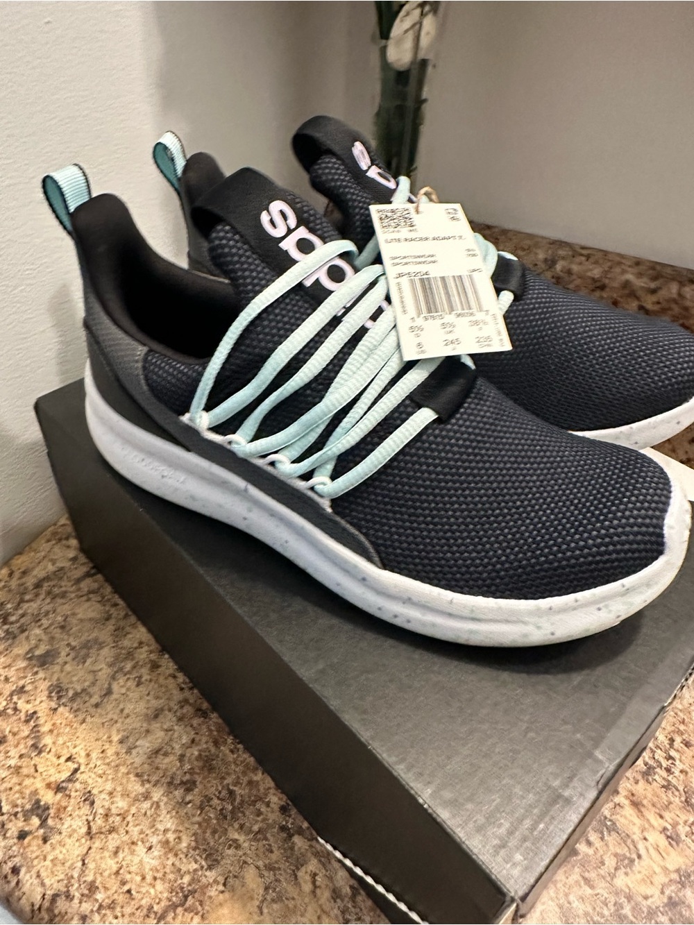 adidas Women's Black Knit Slip-On Sneakers with Mint Accents